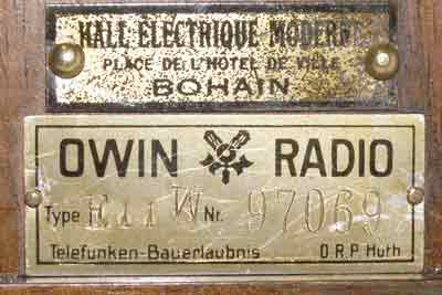Ricevitore Owin Radio mod. E11W (D)
Targhetta identificativa.
